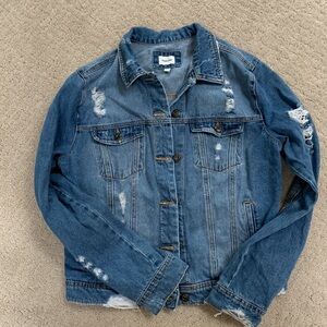 Sneak Peek Distressed Denim Jean Jacket